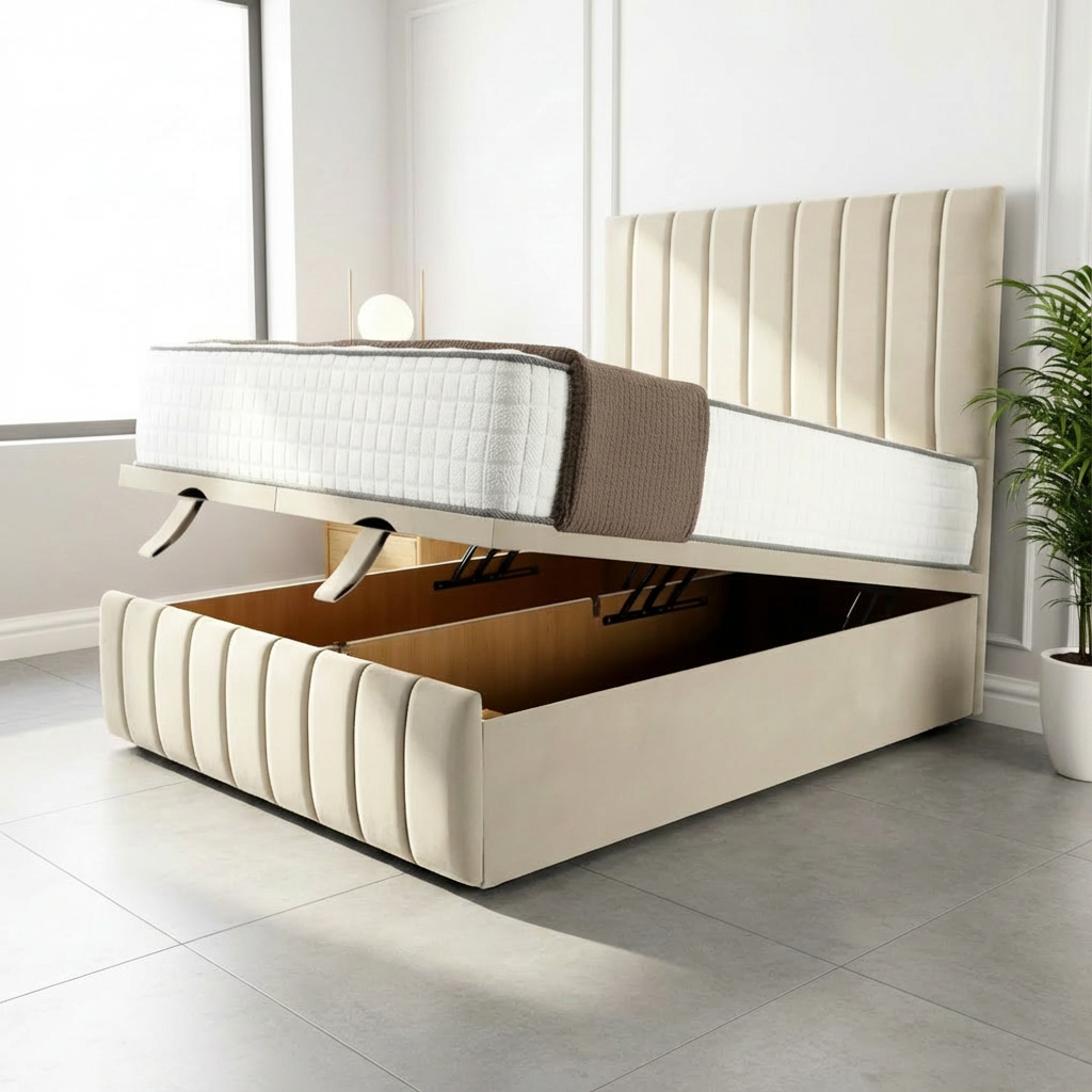 Sydney Ottoman Divan Bed - Cream Plush Velvet
